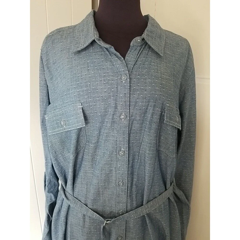 Basic Editions Shirt Dress Womens Size 2X Blue Chambray Button Up New - Picture 3 of 12